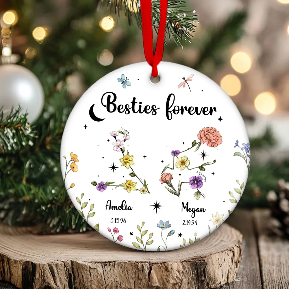Sisters Besties Friends Zodiac Birth Month Flowers - Personalized Ornament - Christmas Gift, Birthday Gift For Sisters, Besties, BFF 1_1_11zon.png