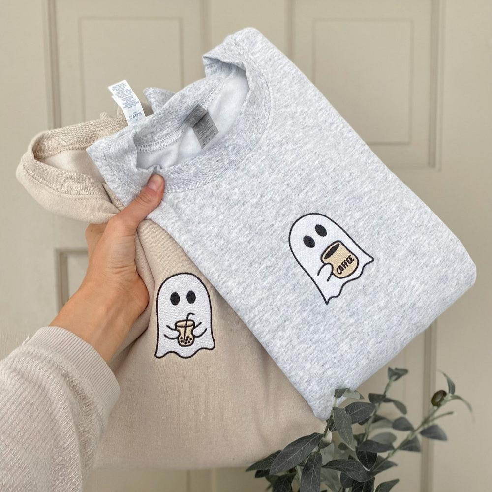 Little Ghost Coffee Crewneck -- Embroidered Sweatshirt, Fall Sweatshirt 1_1de4dbbd-fc61-4869-ac61-4852eed27bcb.jpg
