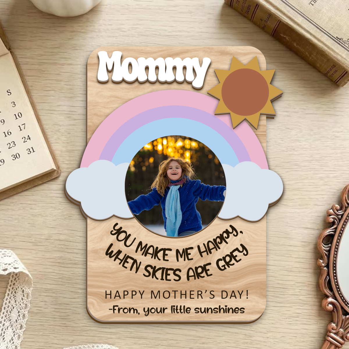 Mother's Day Fridge Photo Magnet - Wood Custom Shape Magnets 2 Layers