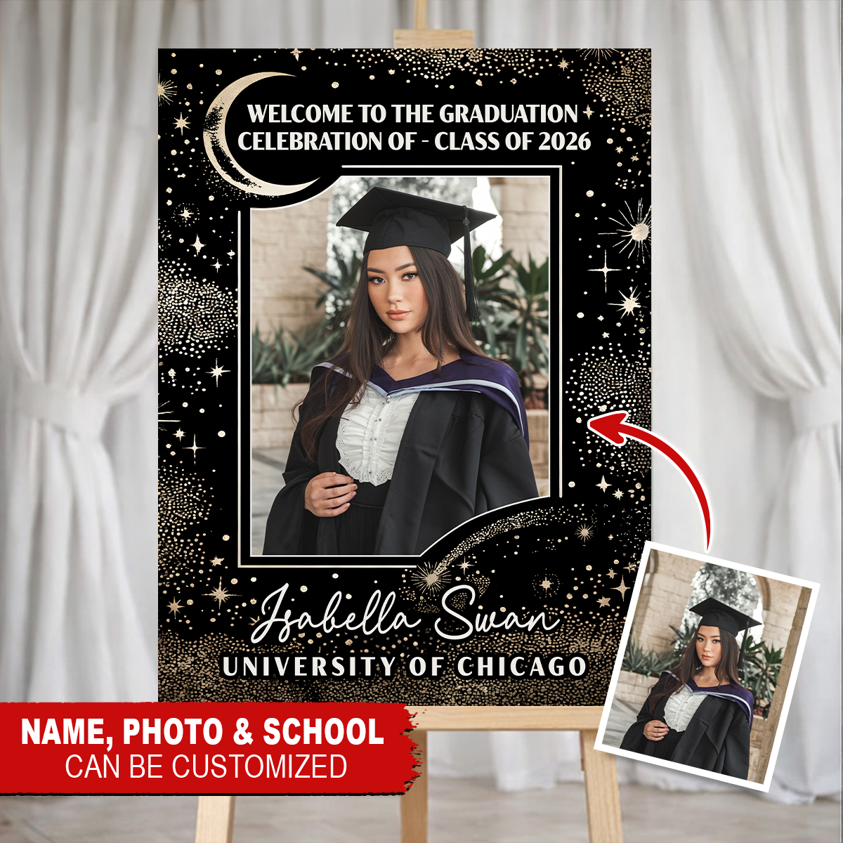 Graduation Moon and Star - Personalized Welcome Sign