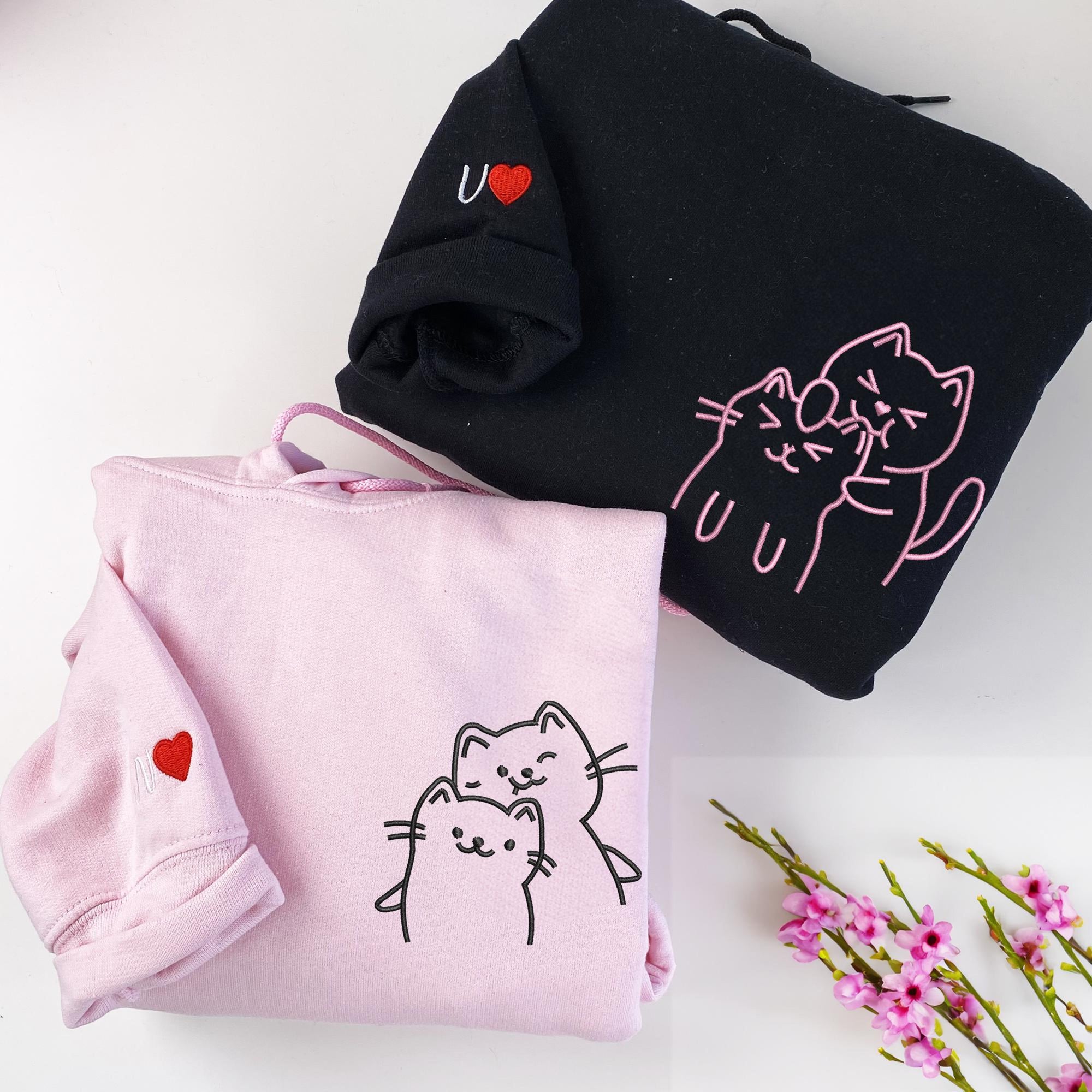 Doodle Cat Love Sweatshirt, Cat Sweatshirt, Embroidered Couple Hoodie, Matching Hoodies for Couples, Best Couple Gifts 1_208c8d90-9f18-4313-9b36-143da1565759.jpg