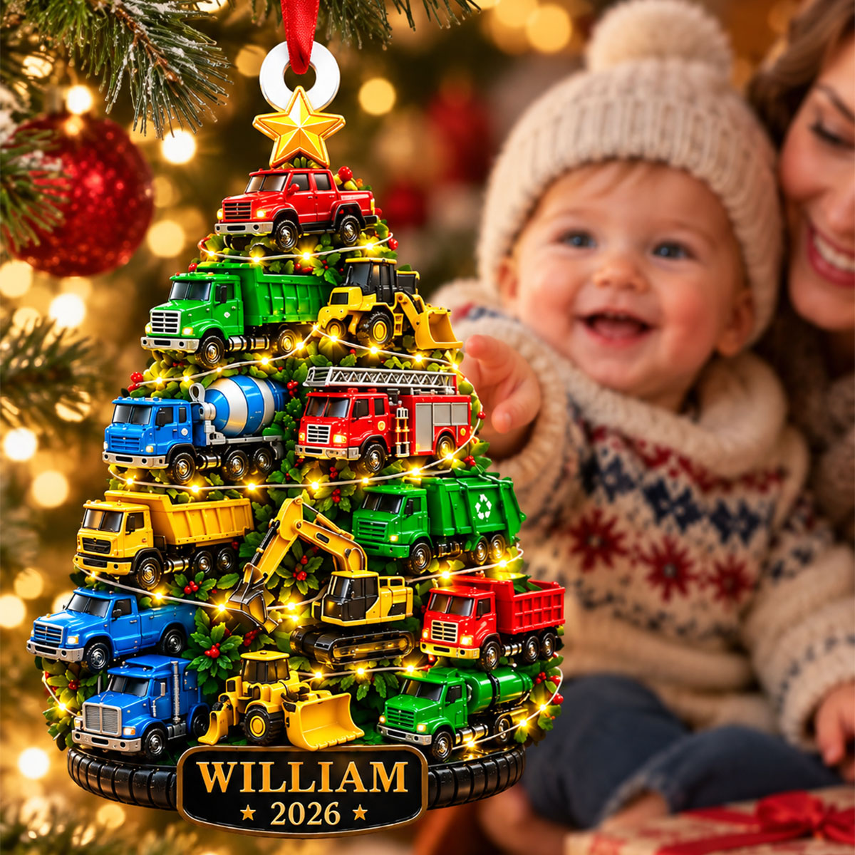 Custom Name Truck Kids Christmas Tree - Personalized Custom Shaped Acrylic Ornament - Christmas Gift For Kids, Son, Grandson