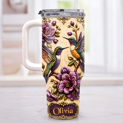 Elegant Hummingbird & Purple Blossom - Personalized 40oz Tumbler