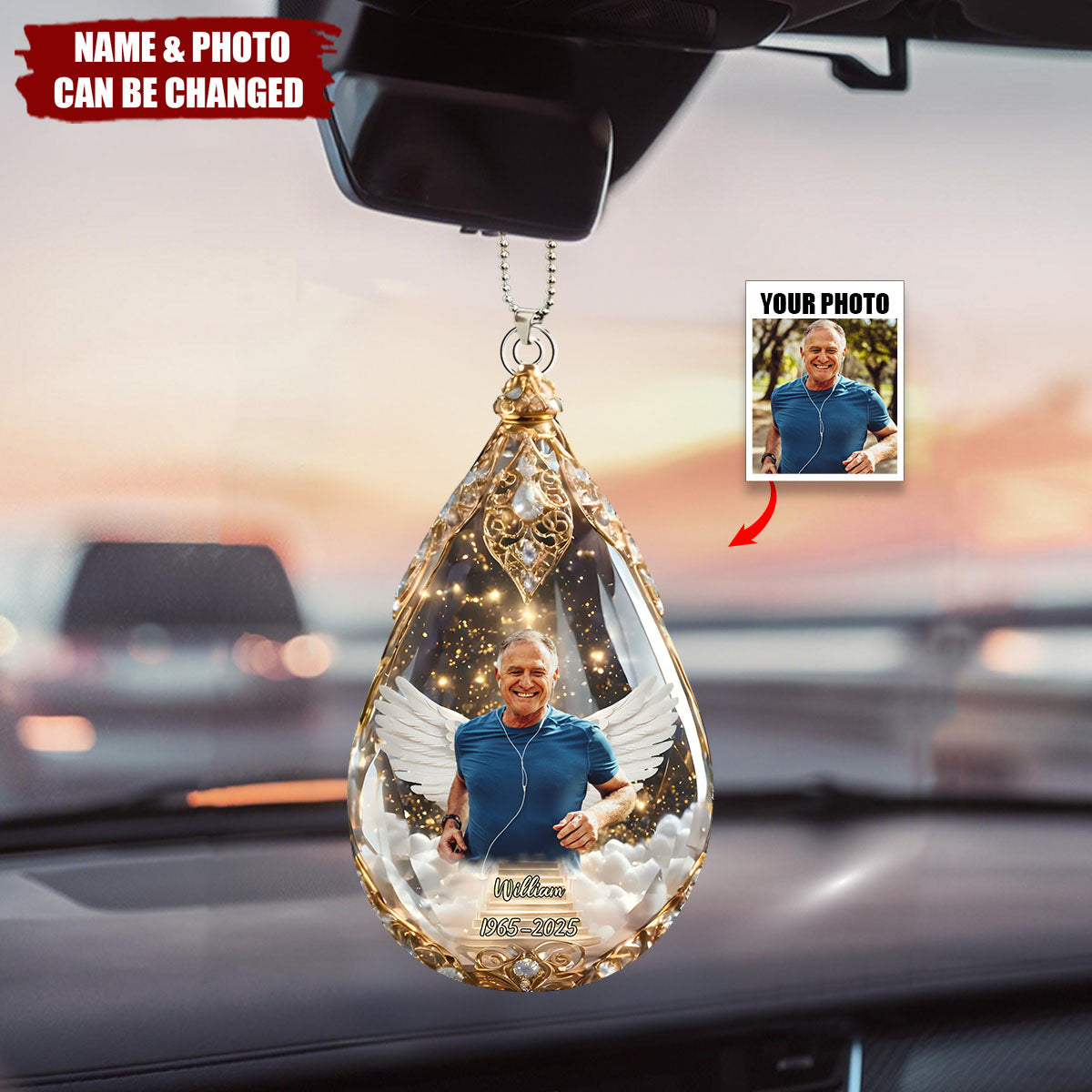 Custom Photo Car Ornament - Personalized Memorial Sympathy Gifts For Loss Of Mom, Dad