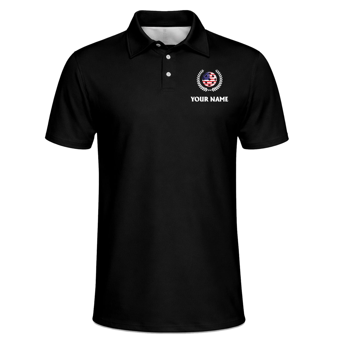 Pickleball Polo Shirt American Flag Design Personalized Name Performance Polo Black