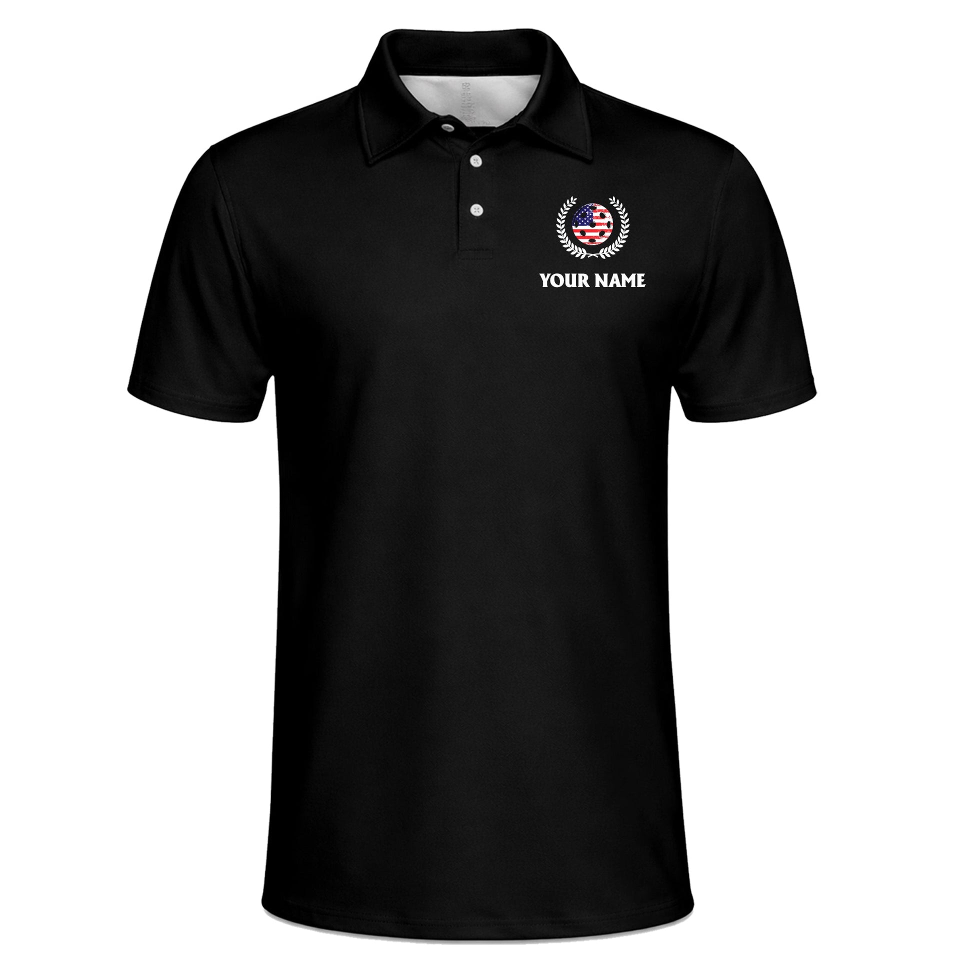 Pickleball Polo Shirt American Flag Design Personalized Name Performance Polo Black