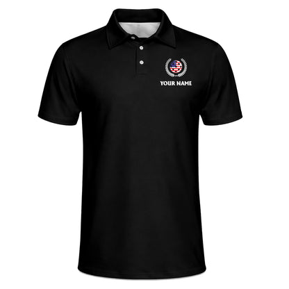 Pickleball Polo Shirt American Flag Design Personalized Name Performance Polo Black
