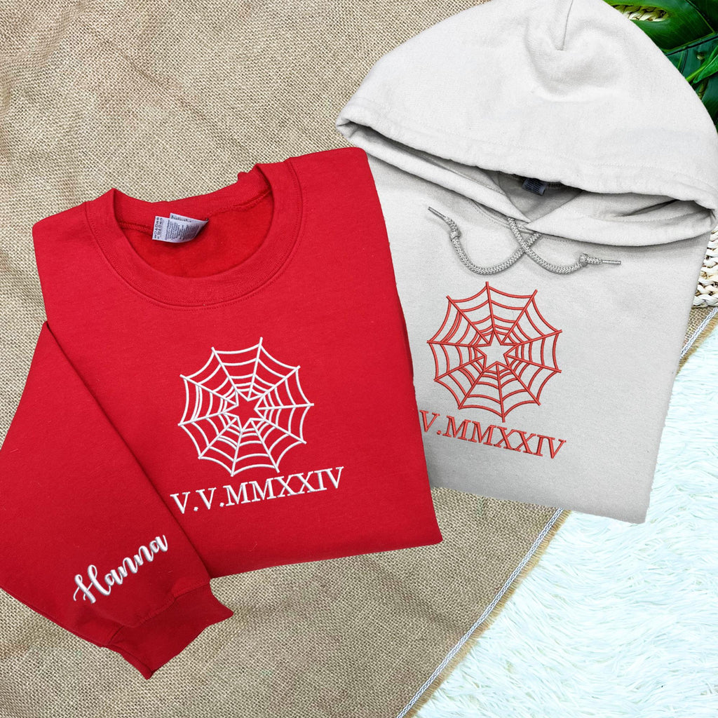 Spiderweb Embroidered Shirt, Spiderweb Star Couple Shirt, Roman Numeral Shirt Embroidered Couple Matching Shirt, Matching Couple Shirt 1_2f81c75c-bb78-4e0b-a1e2-6346f73d166c.jpg