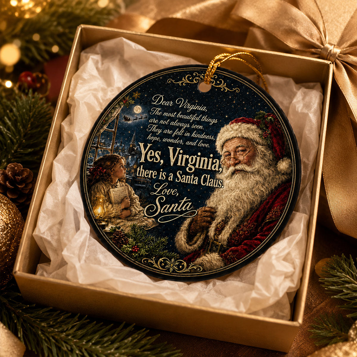 Dear Virginia Santa Letter Quote Aluminum Ornament, Sentimental Holiday Tradition Souvenir