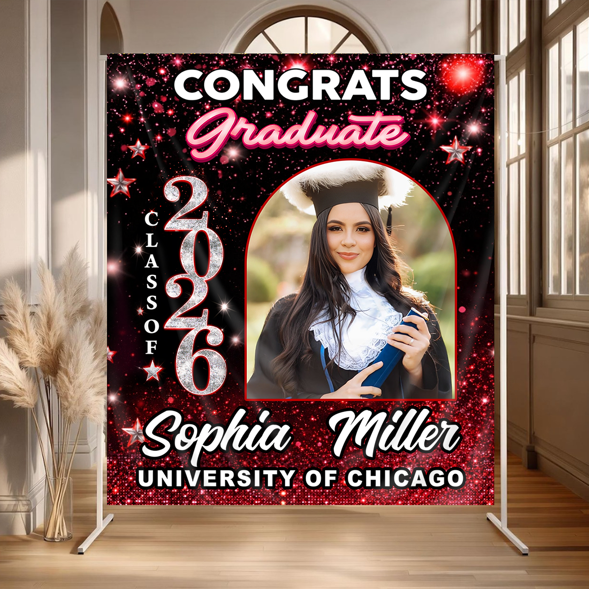 Grad Party Photo Shine Personalized Graduation Backdrop