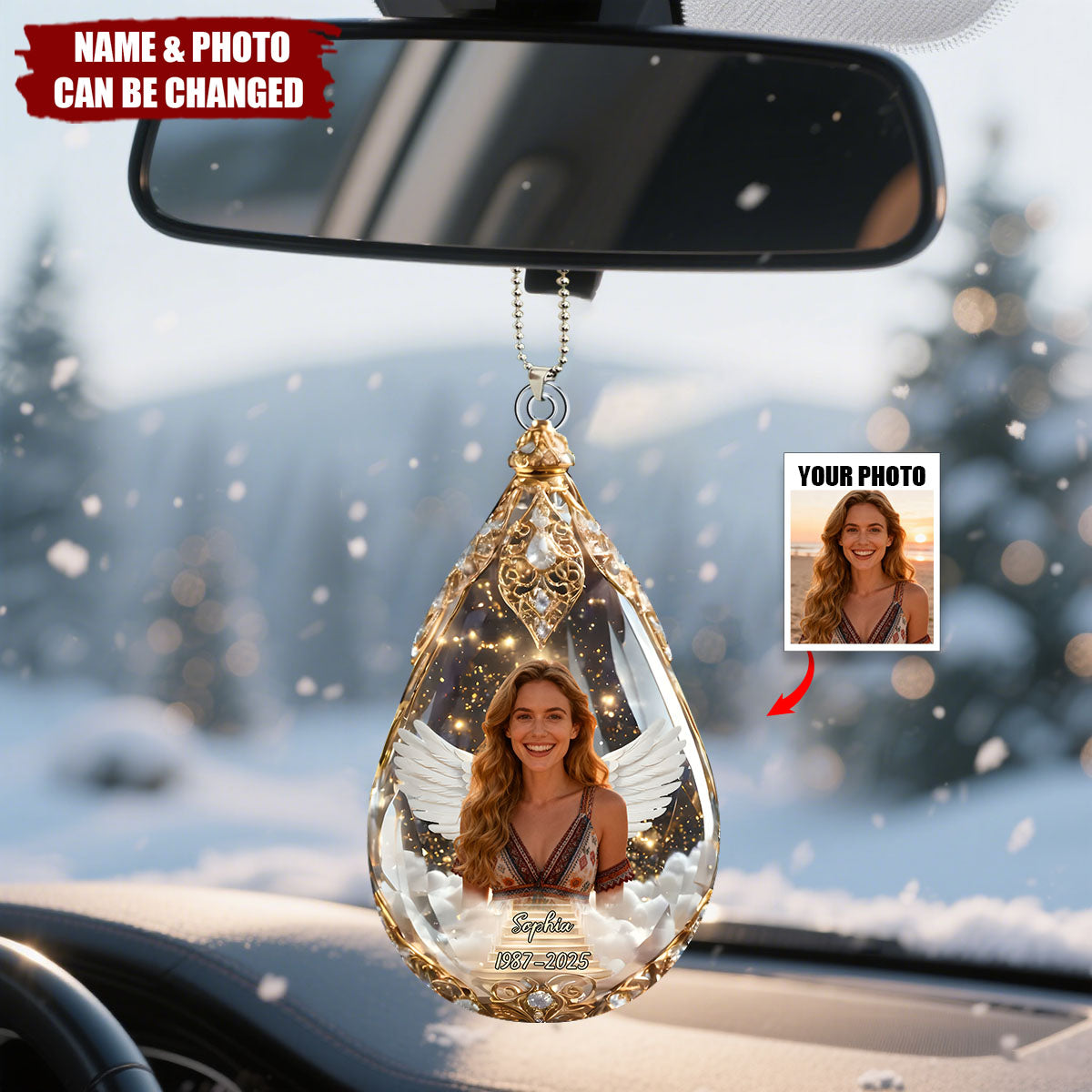 Custom Photo Car Ornament - Personalized Memorial Sympathy Gifts For Loss Of Mom, Dad