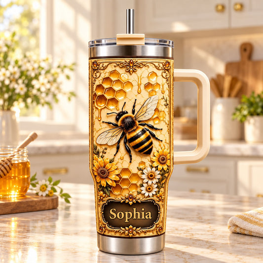 Floral Bee And Honey - Personalized Tumbler
