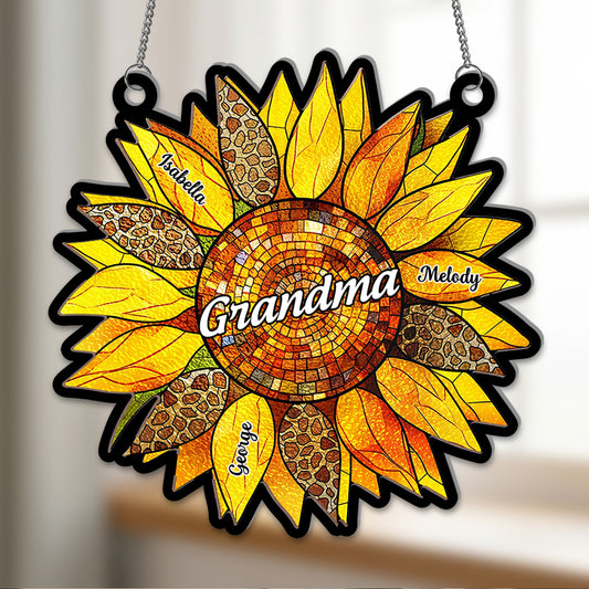 Personalized Sunflower Suncatcher Custom Grandma Name & Kids Names Gift
