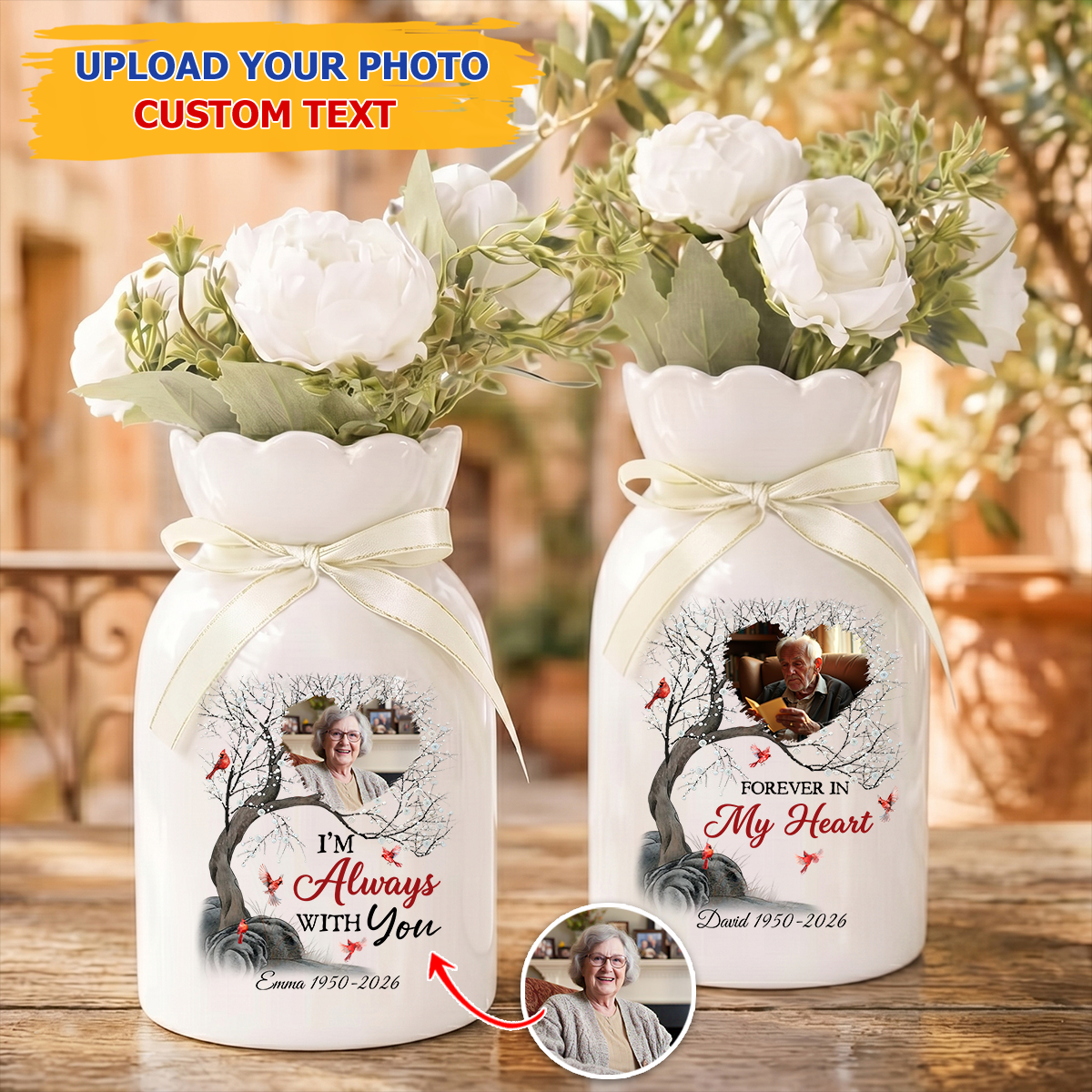 Always With You Personalized Ribbon Tie Flower Vase