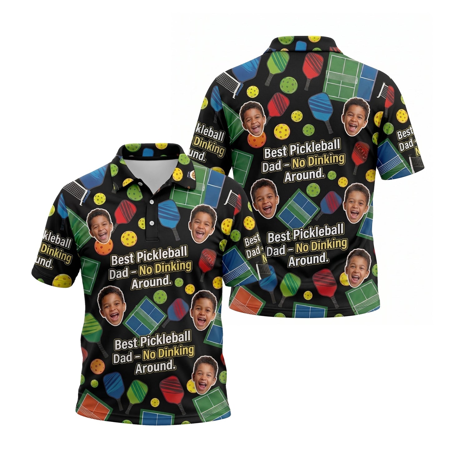 Custom Kid Photo Best Pickleball Dad Polo Black