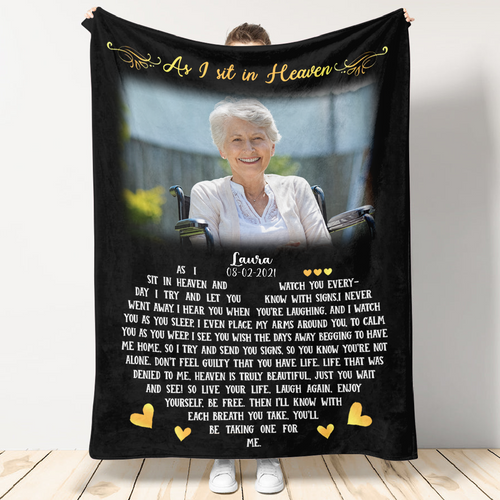 As I Sit In Heaven Black Personalized Photo Blanket Memorial 1_4.png