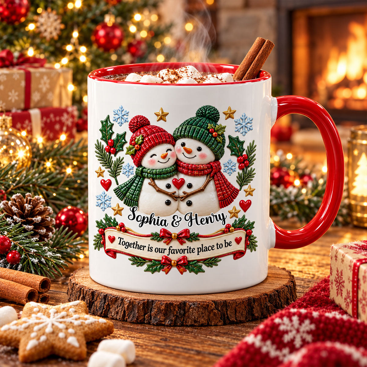Christmas Snowman - Personalized Custom Accent Mug - Christmas Gift For Couples