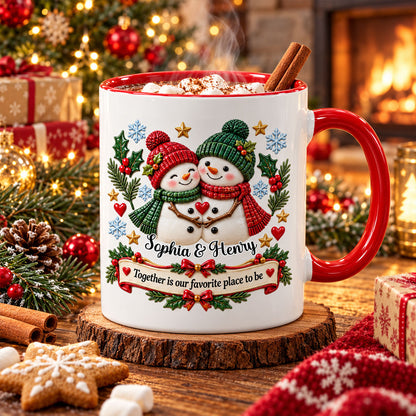 Christmas Snowman - Personalized Custom Accent Mug - Christmas Gift For Couples