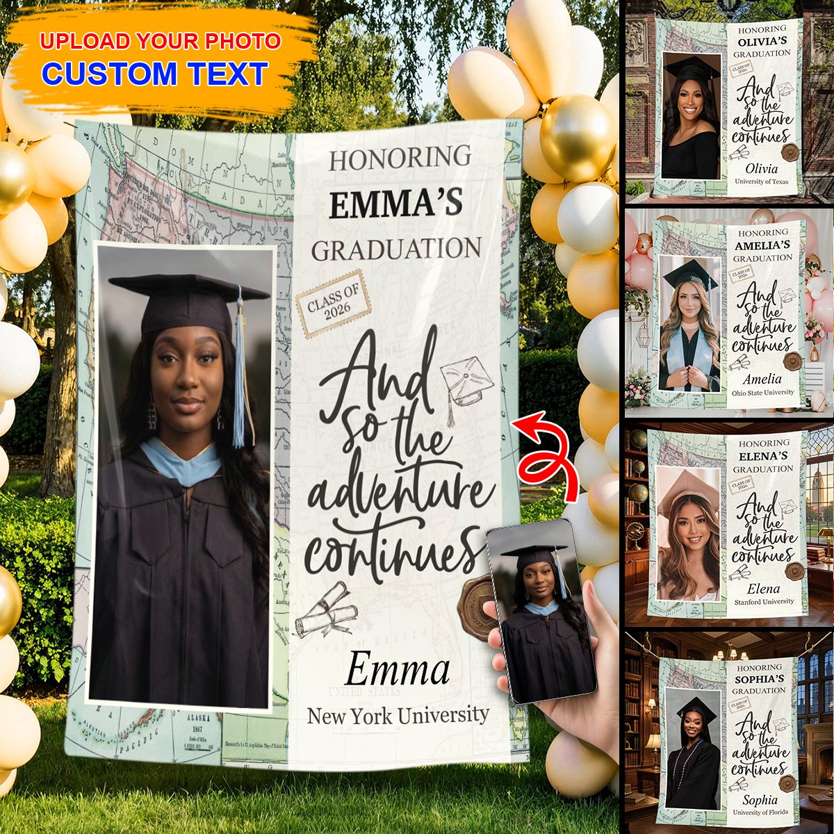 Adventure Continues - Personalized Graduation Backdrop