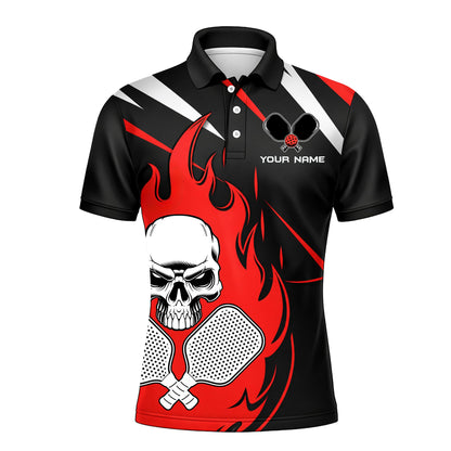 Custom Pickleball Polo Shirt Skull Flame Design Personalized Name Team Shirt Performance Sports Polo
