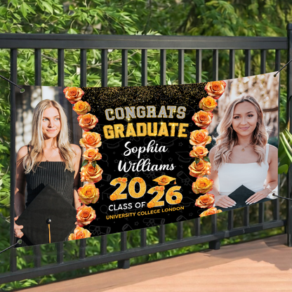 Congratulations Rose Photo Banner, Class of 2026 Banner