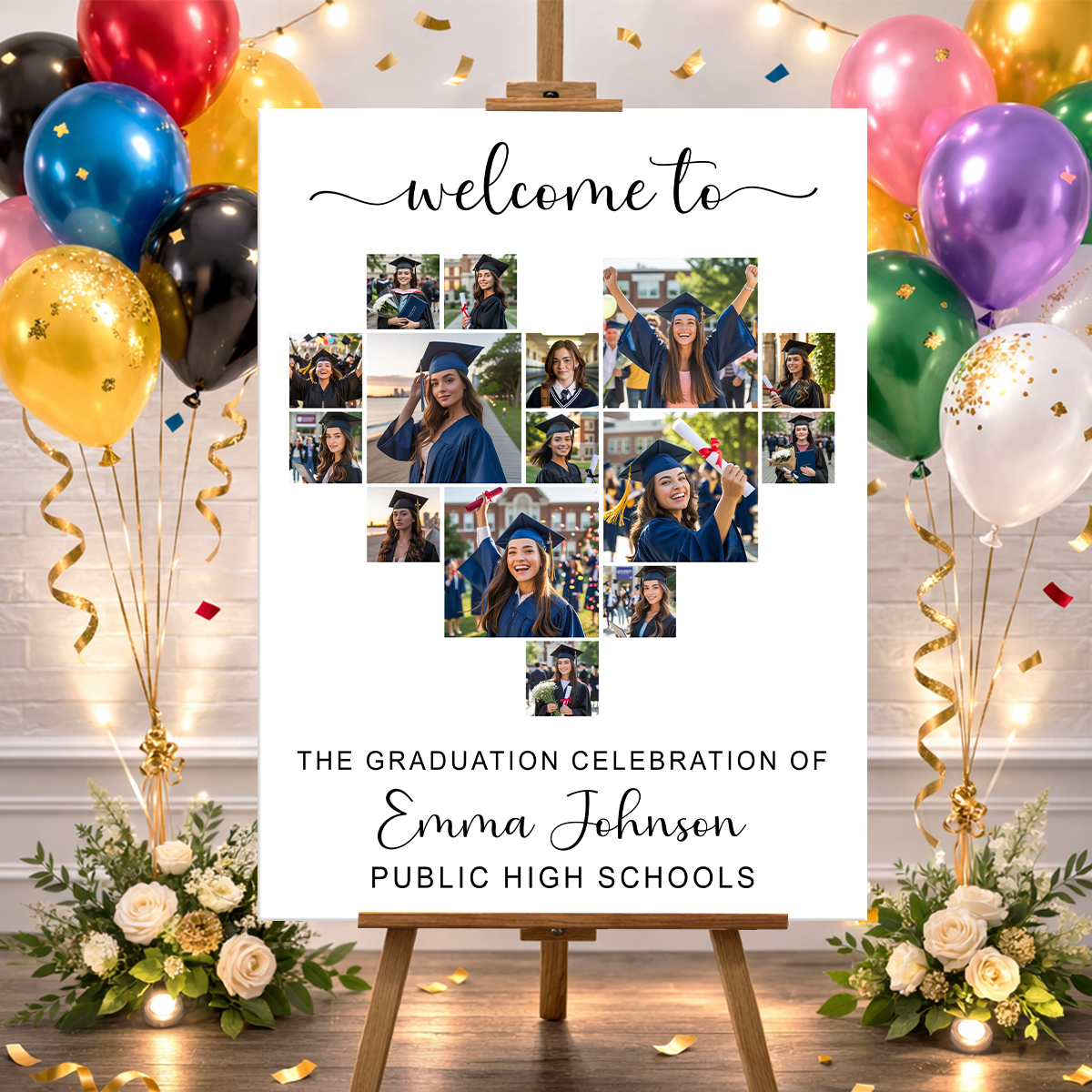 Graduation Heart Photo Personalized Welcome Sign Party