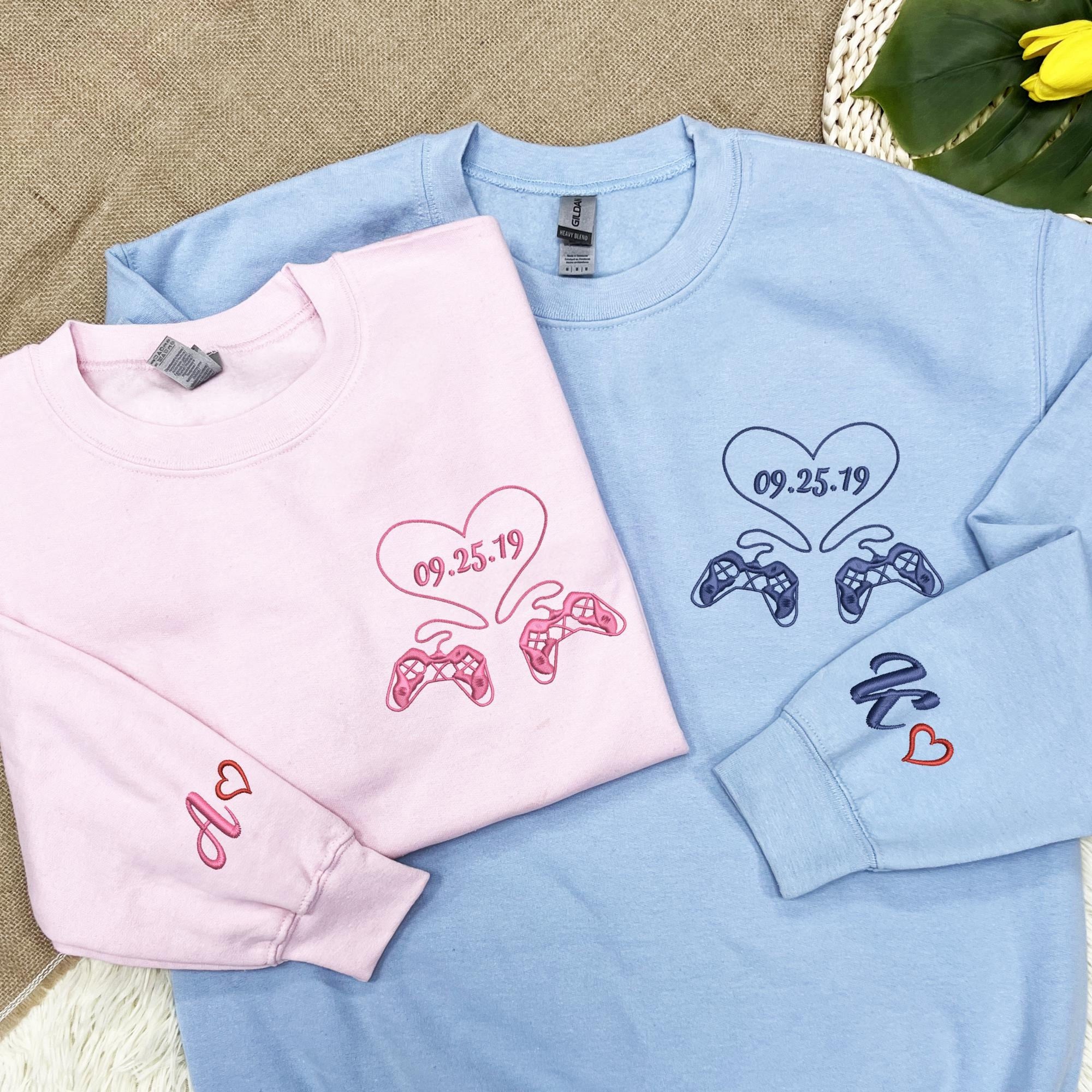 Embroidered Game Controller Shirt, Custom Embroidered Name Date Couple Shirt, Personalized Anniversary Gift, Valentines Gift For Her/Him 1_50ffddf2-b06a-489d-a2e8-722e7436493a.jpg