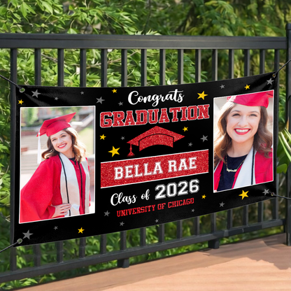Personalized Graduation Banner Party Decorations - Congratulations Photo Banner, Class of 2026 Banner