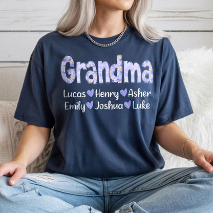 Custom Gigi Purple Daisy With Grandkids - Personalized Mother's Day Shirt