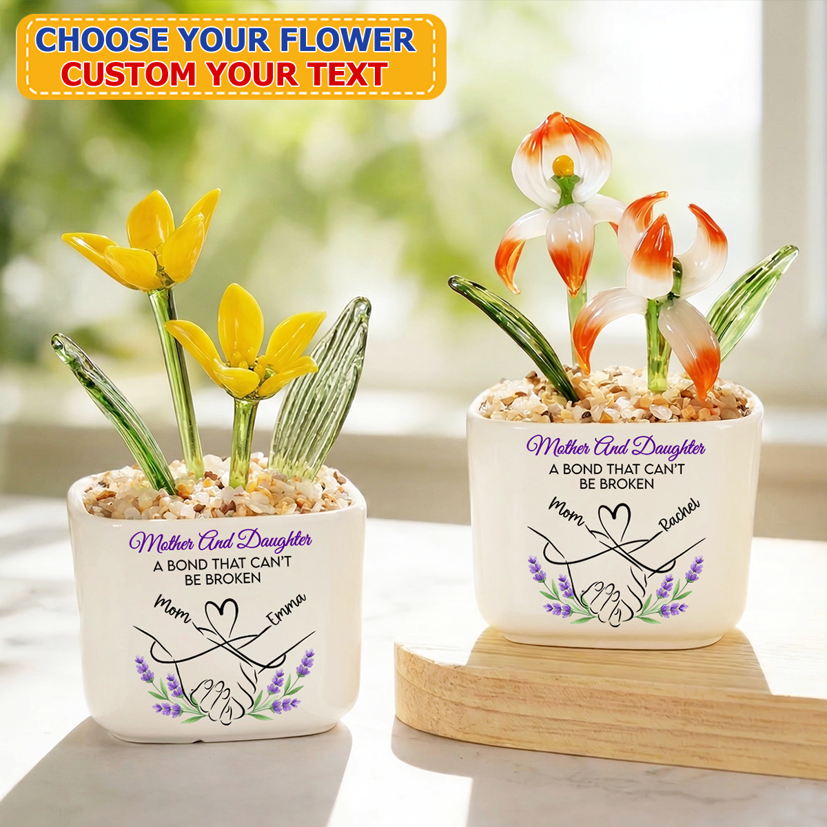 Holding Hands - Personalized Glass Everlasting Flowers