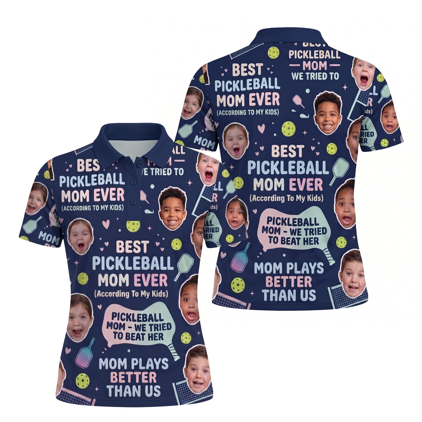Funny Pickleball Mom Custom Face Navy Polo Shirt