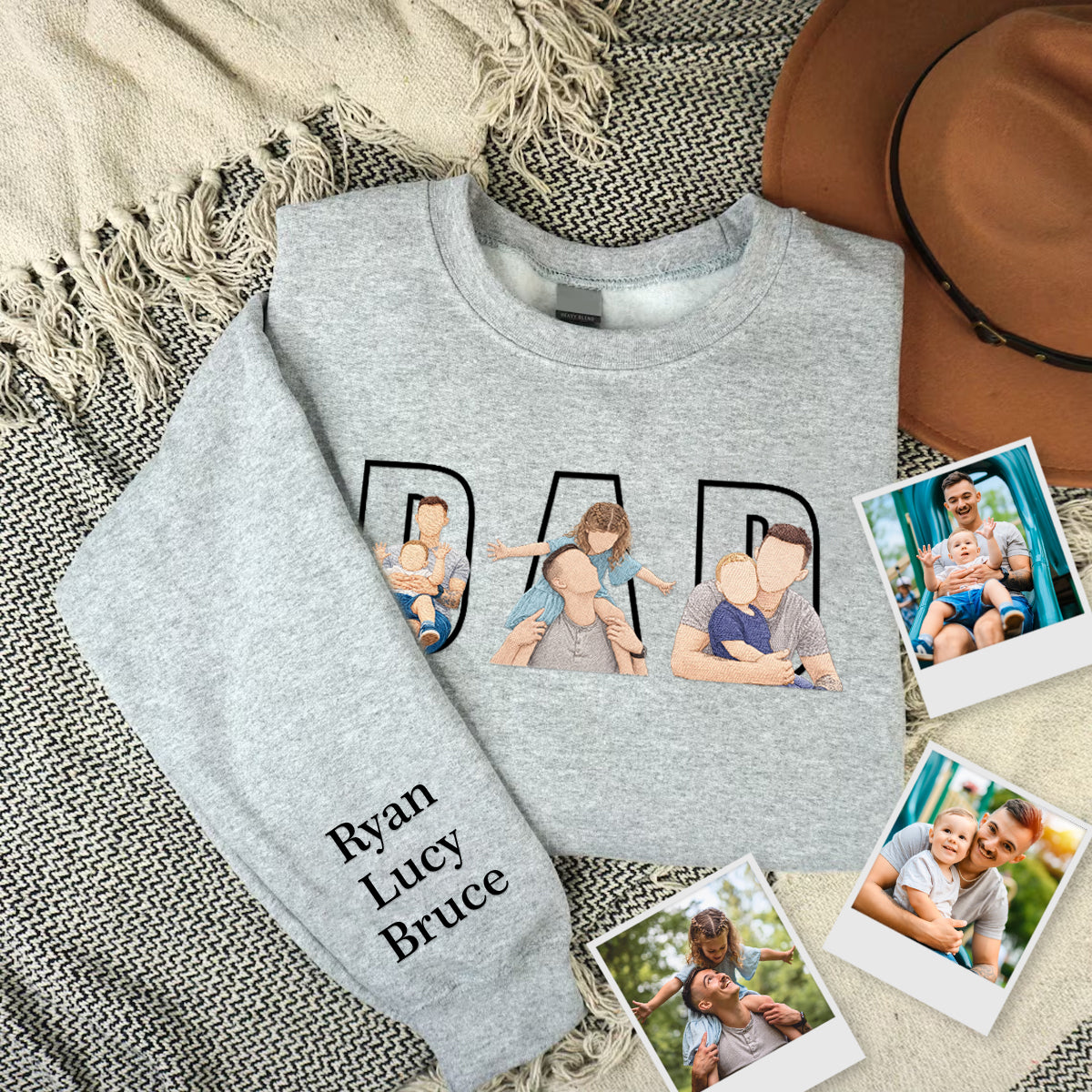 Custom Portrait Hoodie - Embroidered Dad Sweatshirt - Father's Day Gift