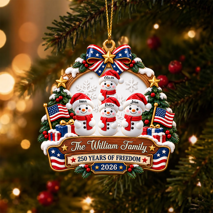 250th Anniversary Christmas Our Snowman Family - Real 3D Raised Ornament