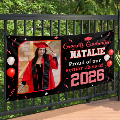 Personalized Graduation Banner, Graduation Party Decorations - Congratulations Photo Banner, Class of 2026 Banner