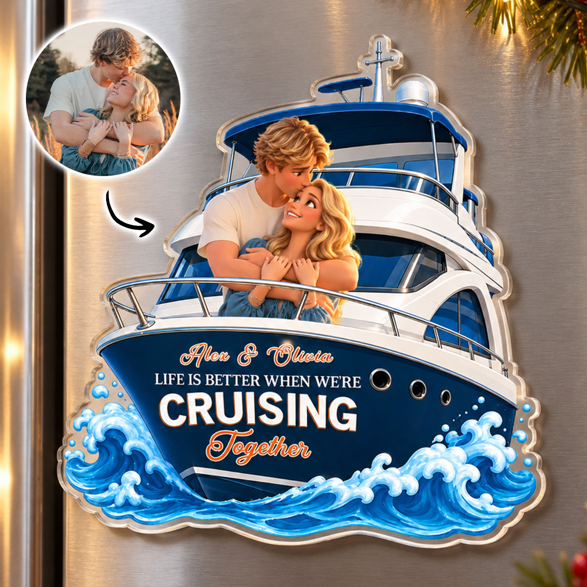 Life is Better When We're Cruising Together Cartoon Couple Acrylic Magnet - Personalized Cruise Gifts