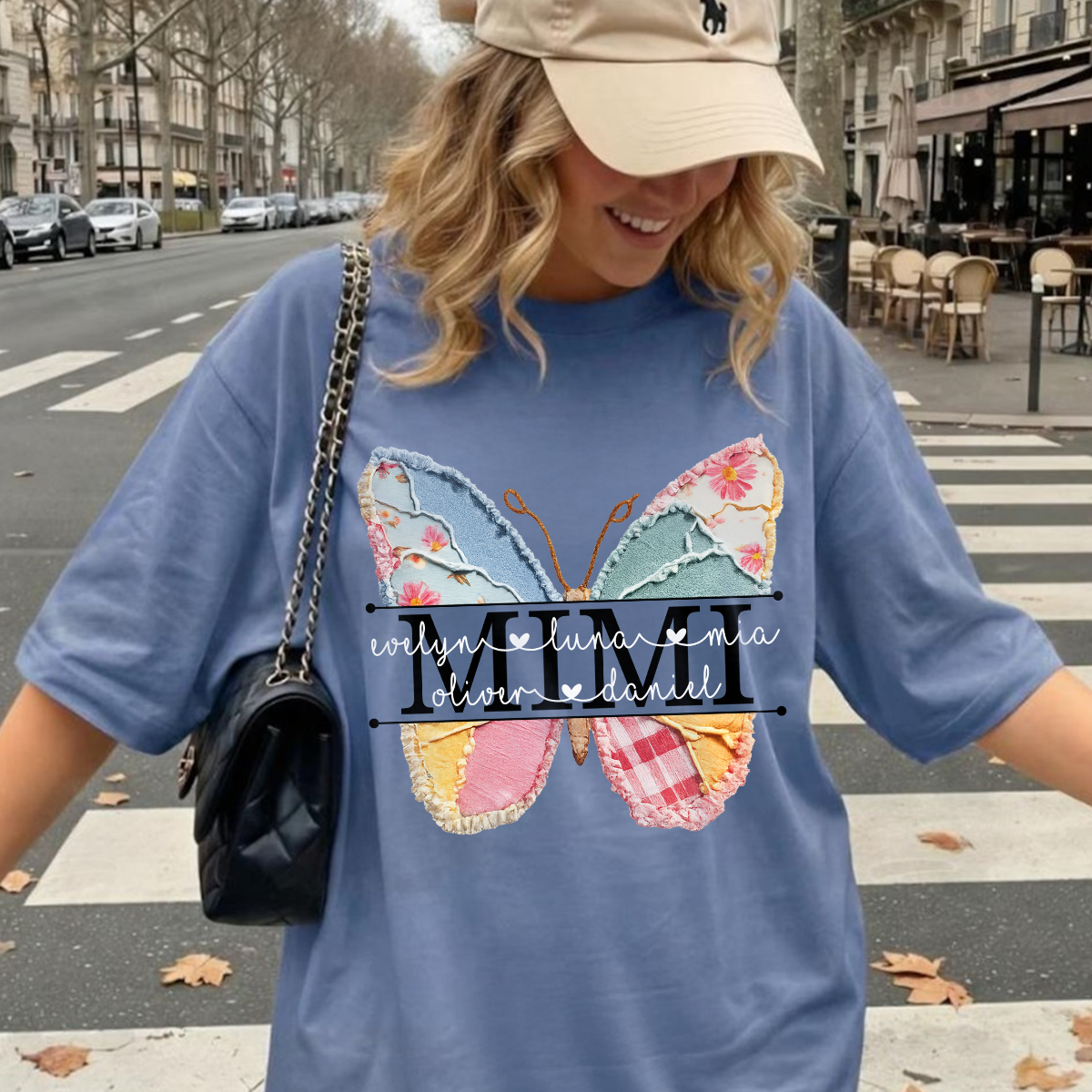 Floral Butterfly with Grandkids' Names, Personalized Family T-Shirt