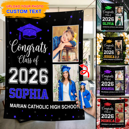 Photo And Glitter Name Personalized Graduation Backdrop