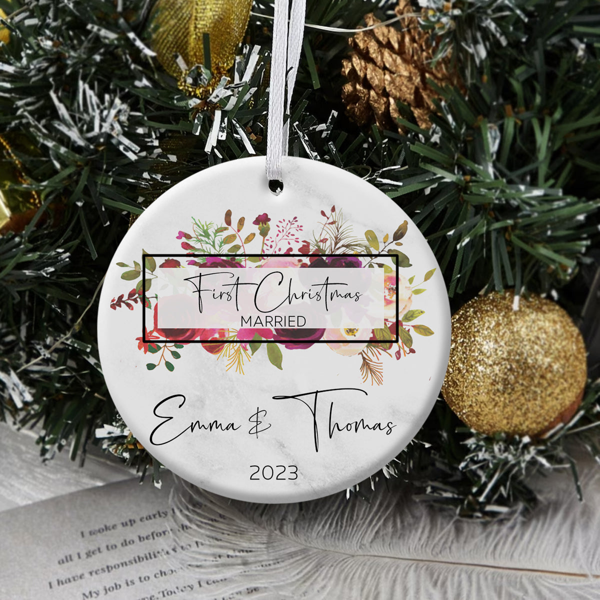 First Christmas Married Tropical Leaves - Personalized Ornament - Christmas Gift 1_902f51bb-3f25-4bc3-a5e8-f85d2054d618.jpg