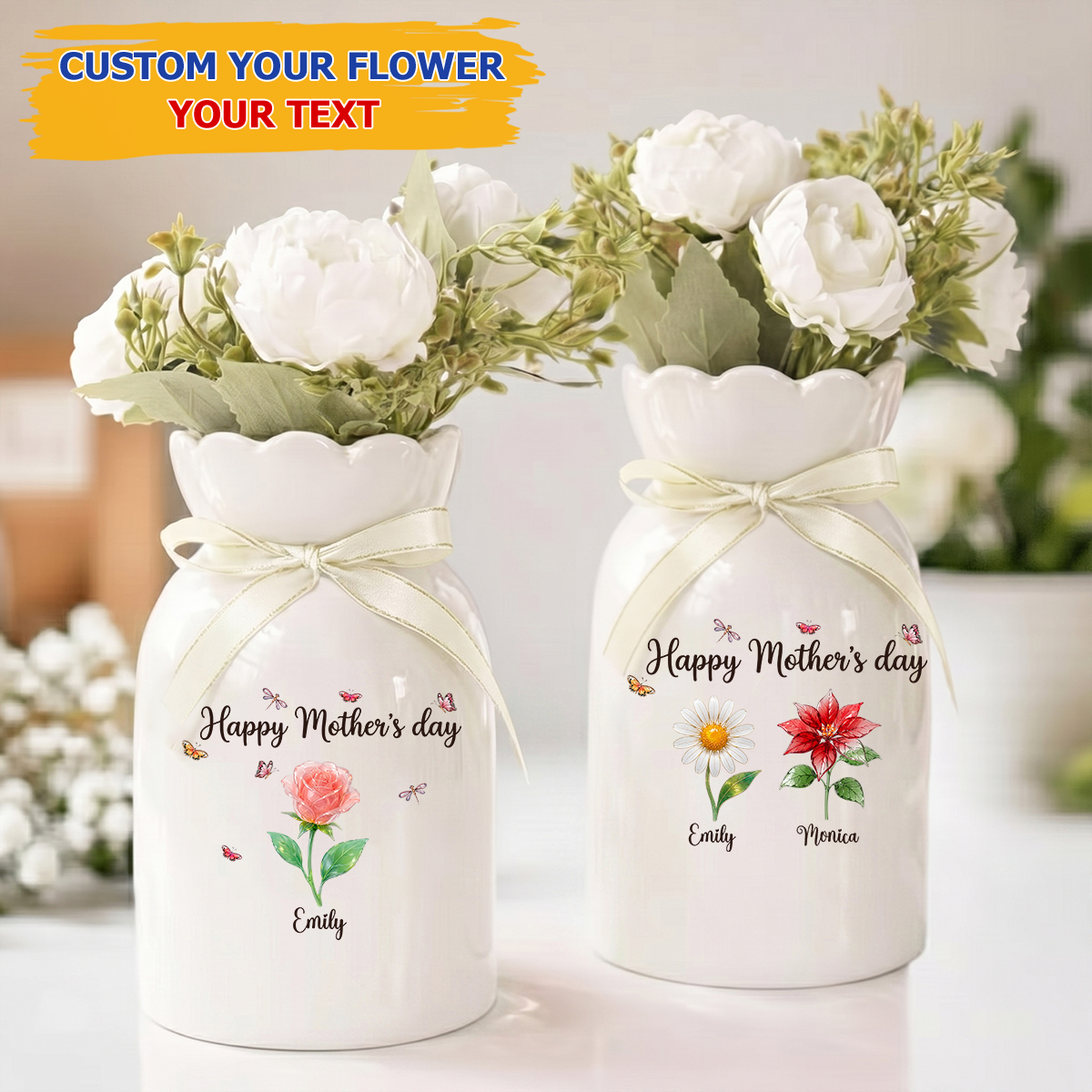 Grandkids - Personalized Custom Ribbon Tie Flower Vase