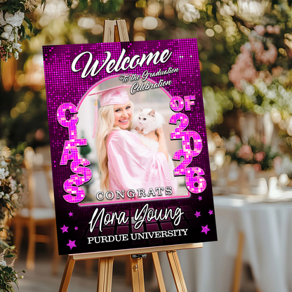 Class Of 2026 Disco Graduation Welcome Sign - Custom Photo Party Sign