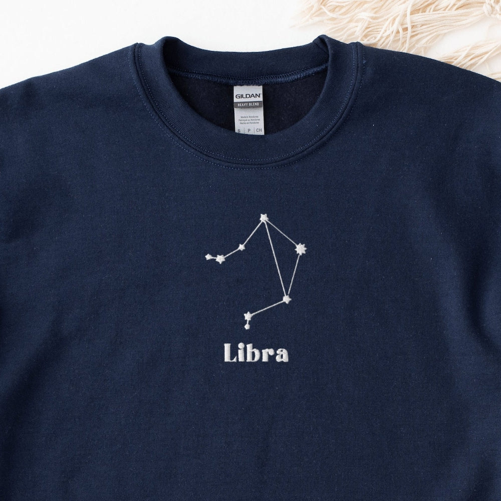Libra Embroidered Sweatshirt, Embroidered Libra Crewneck Sweater, Embroidered Zodiac Shirt, Libra Shirt, Constellation Shirt 1_976d5841-7446-4799-a925-63fd922929e7.jpg