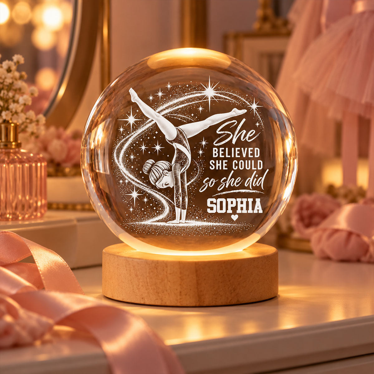 She Believed She Could So She Did - Personalized Crystal Ball LED Night Light