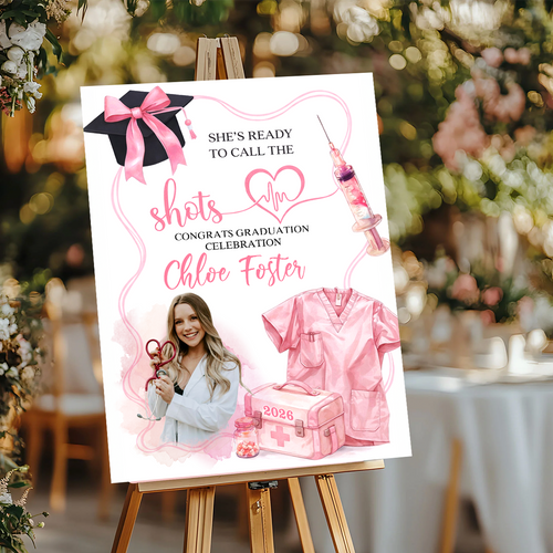 She Is Ready To Call The Shots - Graduation Welcome Sign Custom Photo Party Sign