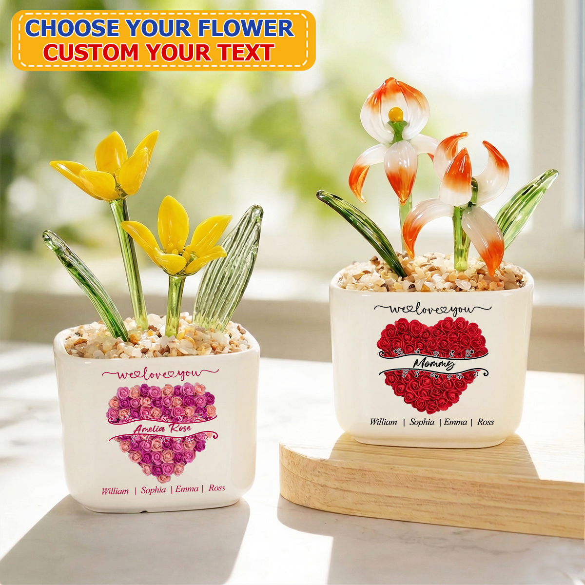 We Love You - Personalized Glass Everlasting Flowers