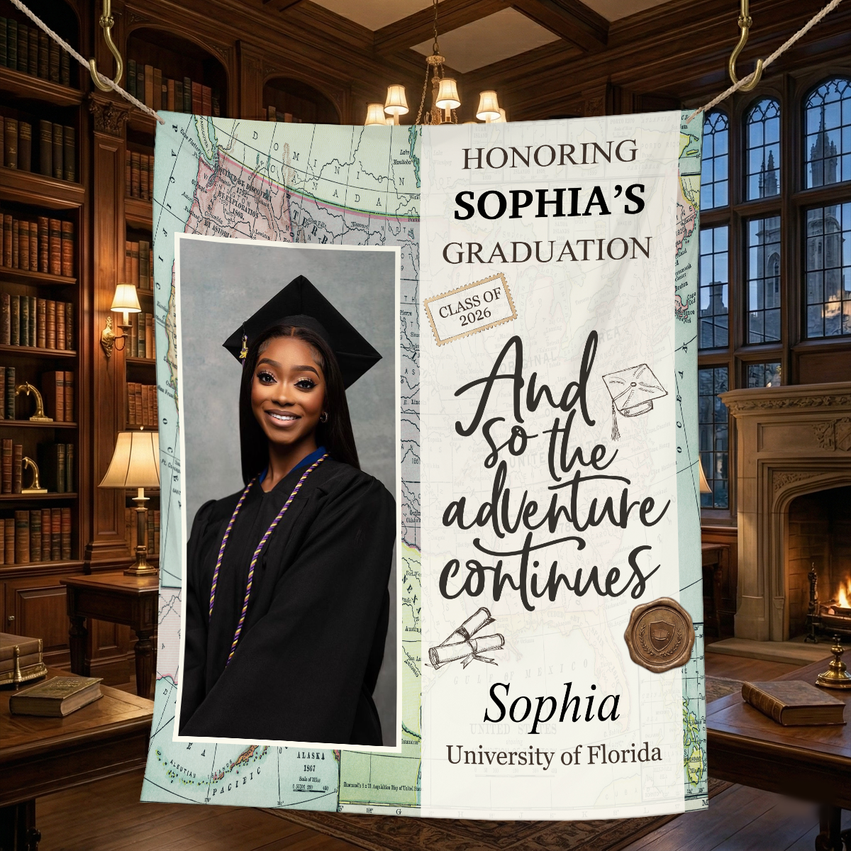 Adventure Continues - Personalized Graduation Backdrop