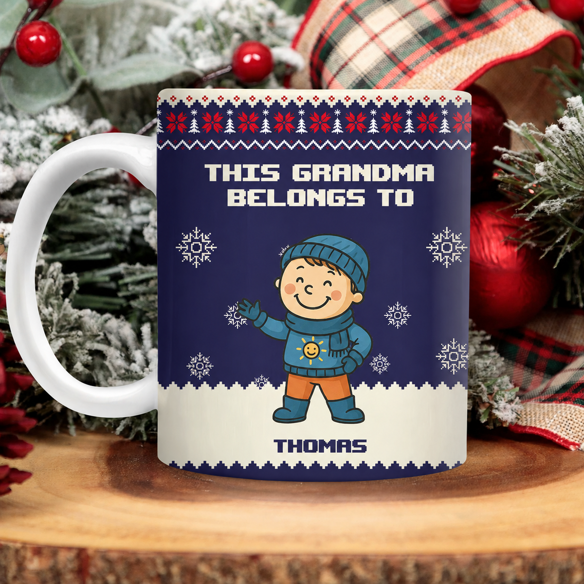 This Grandpa Grandma Belongs To Christmas Kid Stick Figures - Personalized Mug