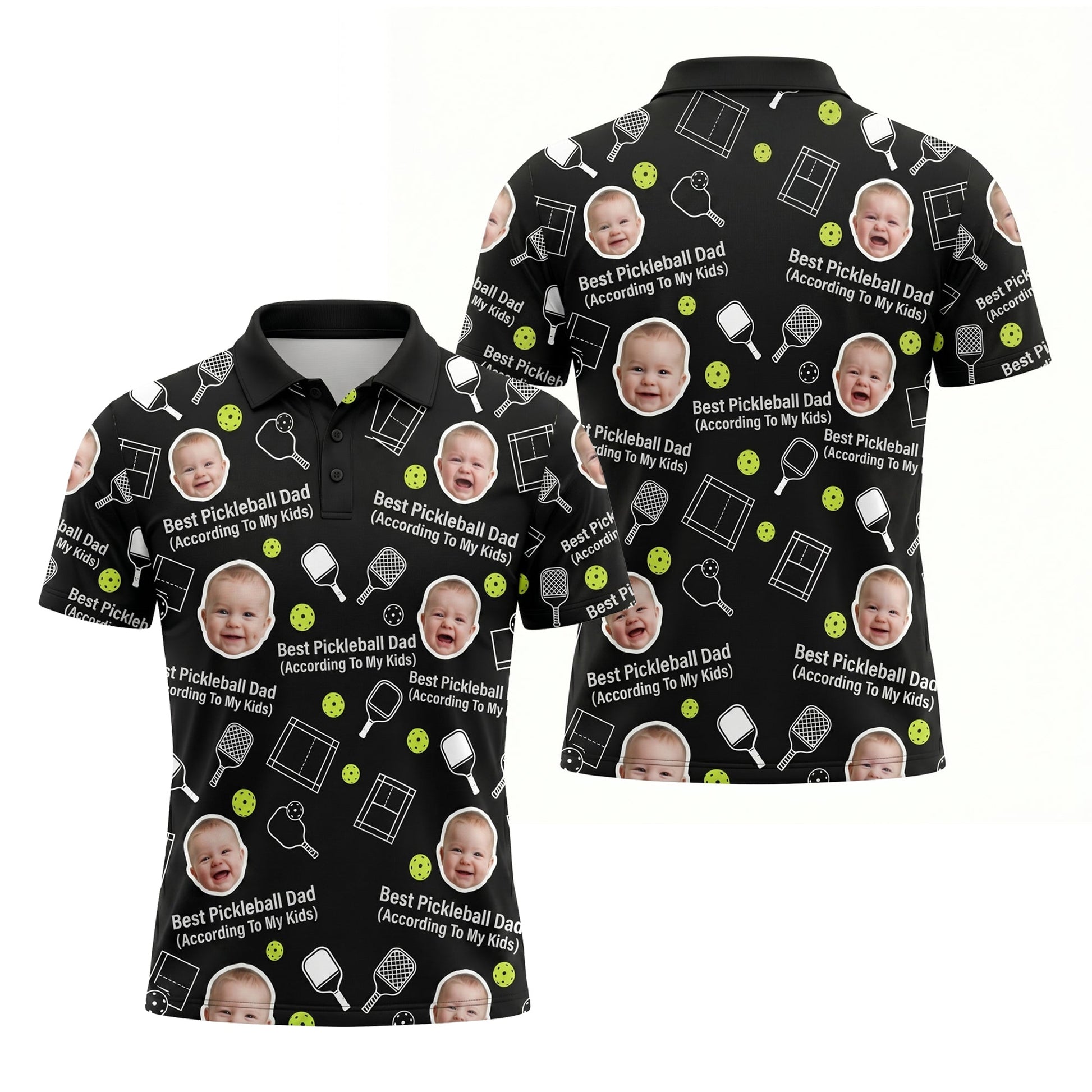 Best Pickleball Dad Custom Kids Photo Polo Black