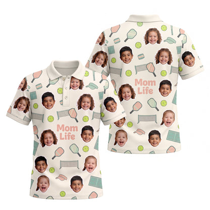 Mom Life Custom Kids Face Pickleball Womens Polo Cream
