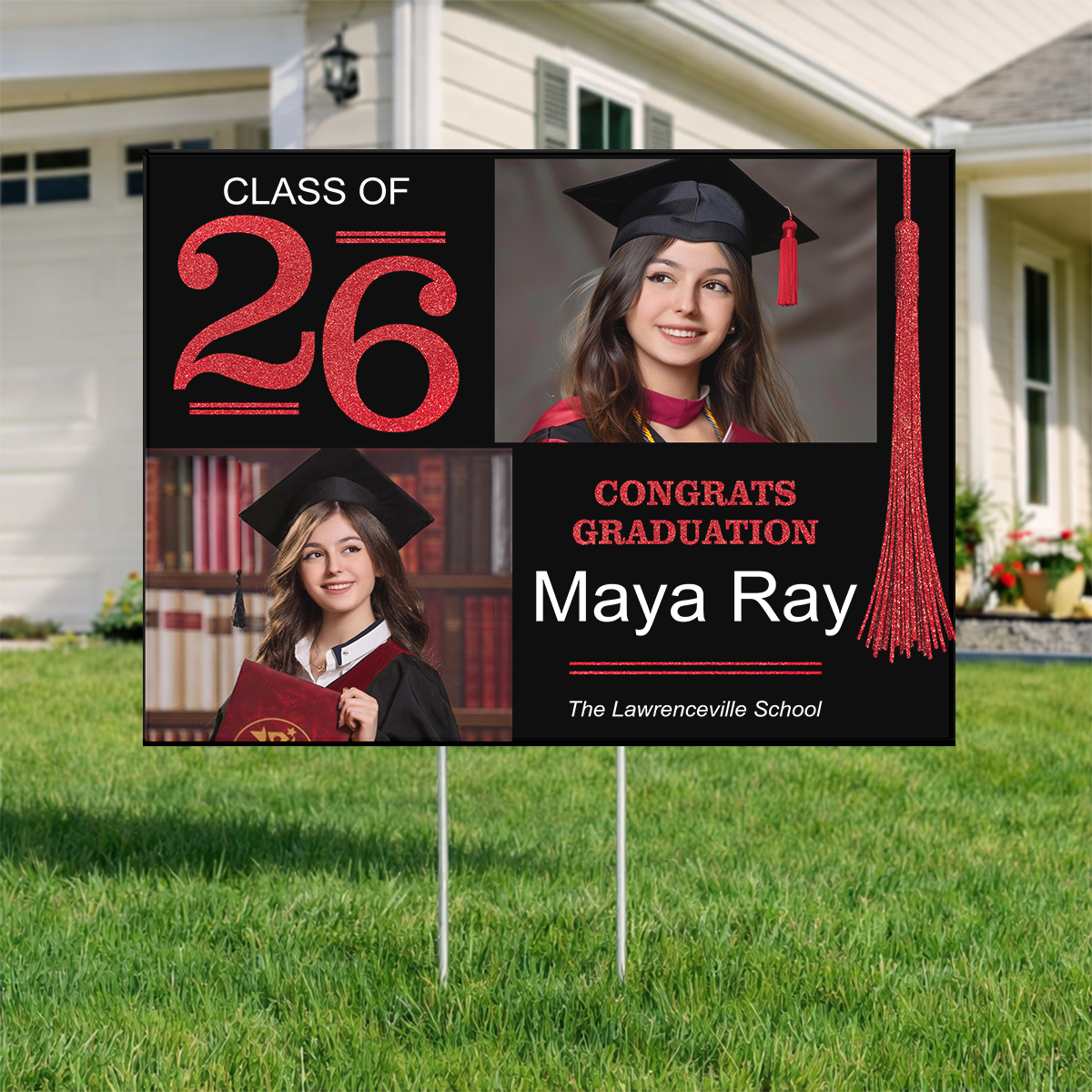 Triumphant Tassel Graduation Photo Yard Sign - Class Of 2026 - Personalized Lawn Sign