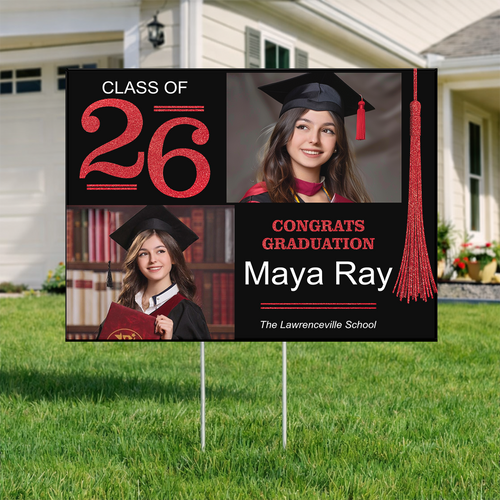 Triumphant Tassel Graduation Photo Yard Sign - Class Of 2026 - Personalized Lawn Sign